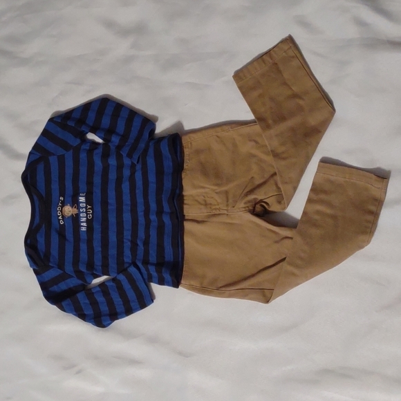 Daddy's Handsome Guy Blue & Black Striped Shirt with Khaki Pants Outfit - Picture 1 of 6